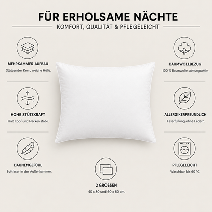 Mehrkammerkissen mit Stützkern und Faserfüllung – Eigenschaften im Überblick