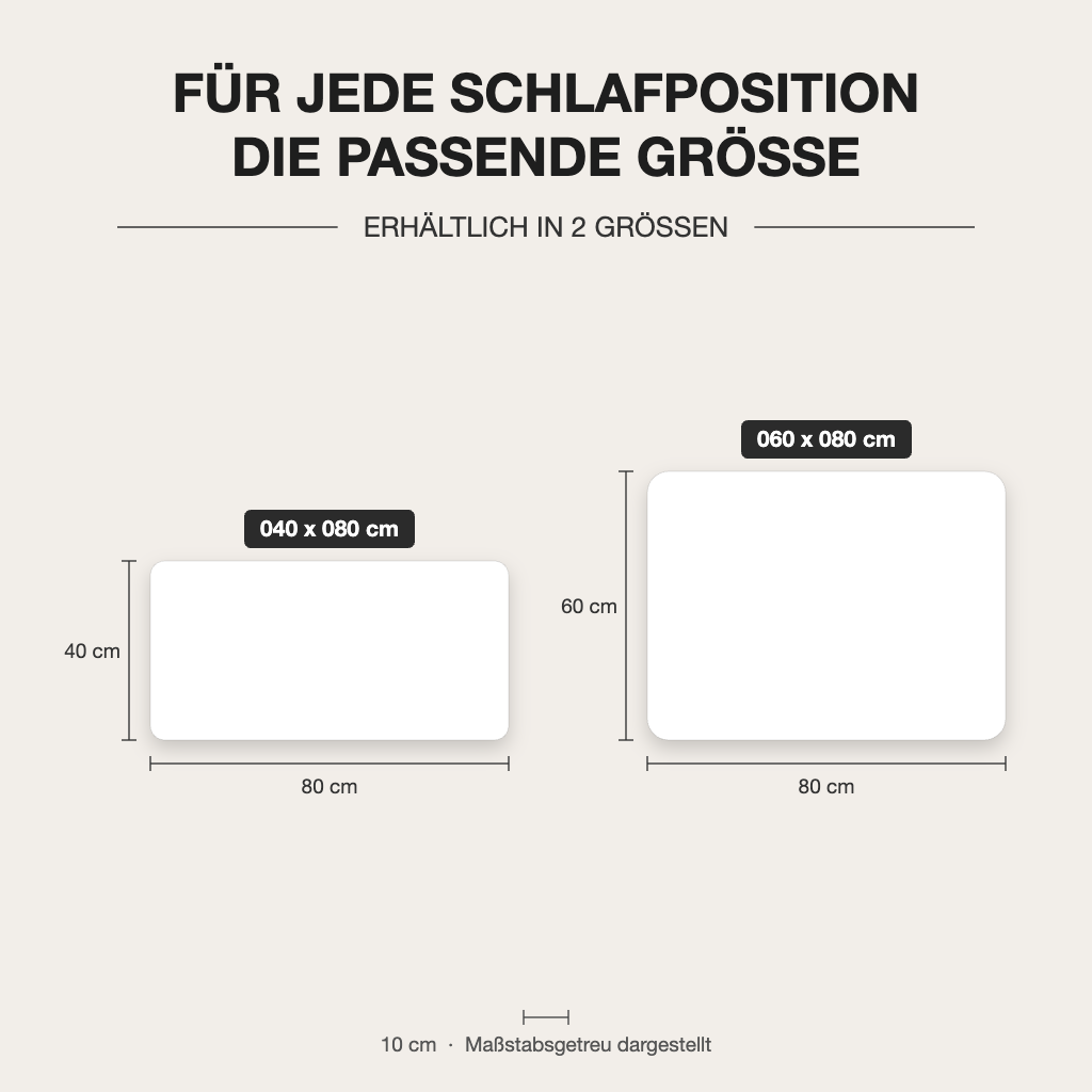 Mehrkammerkissen mit Stützkern und Faserfüllung – verfügbare Größen