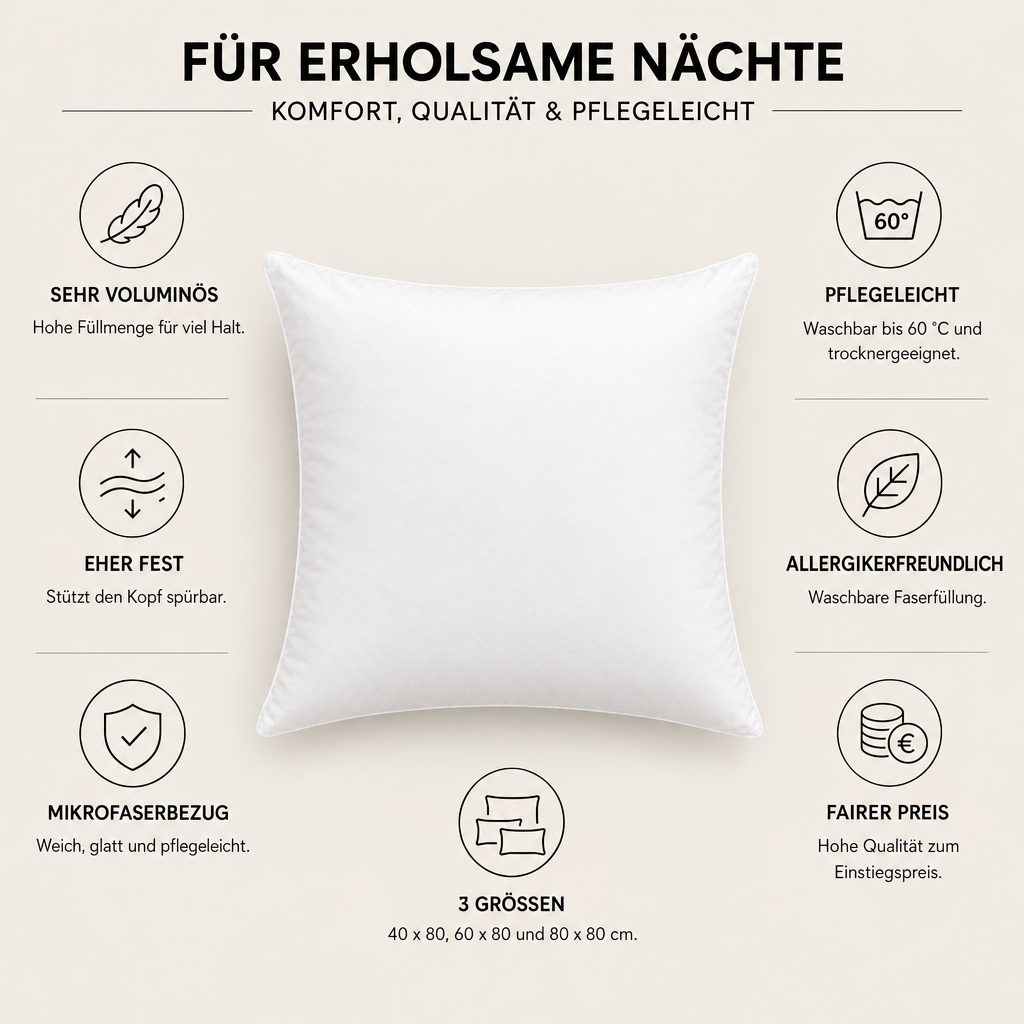 Mikrofaser Kopfkissen – fest und voluminös – Eigenschaften im Überblick