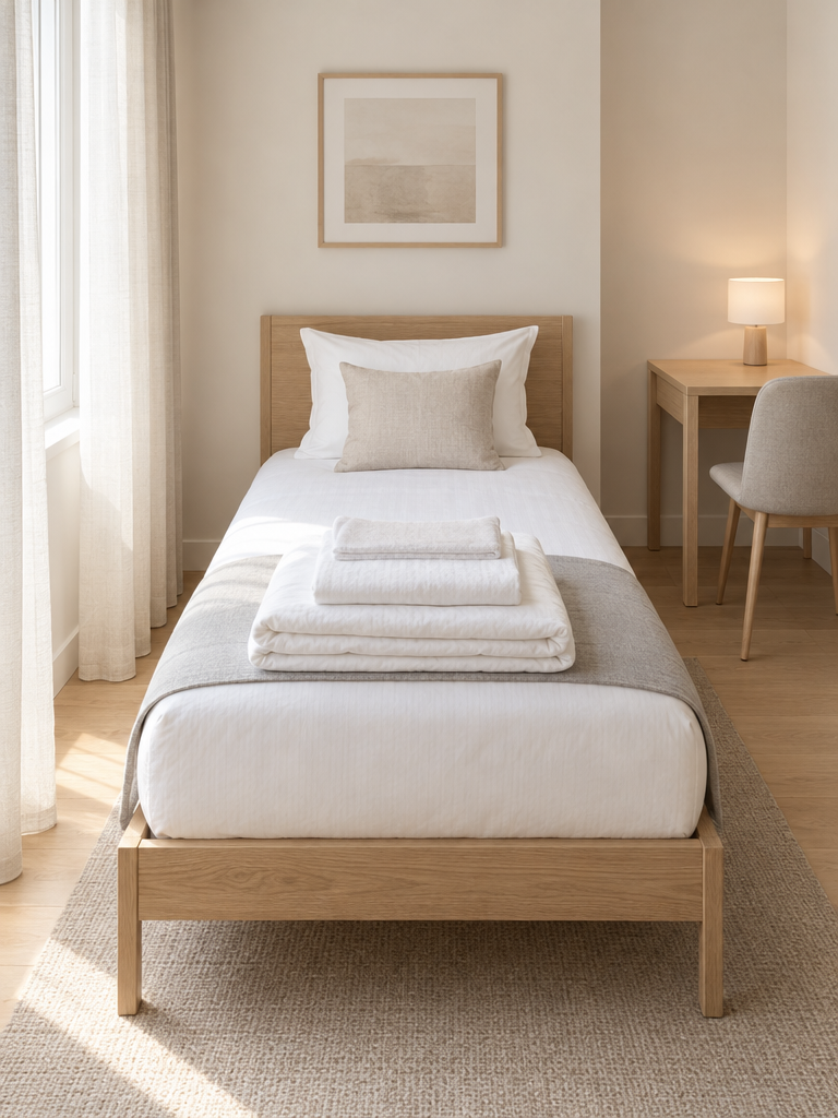 Molton 80x200 als Matratzenschutz im Gästebett eines Serviced Apartments