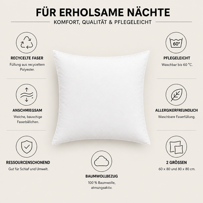 Nachhaltiges Kopfkissen aus recycelter Faser mit Baumwollbezug – Eigenschaften im Überblick