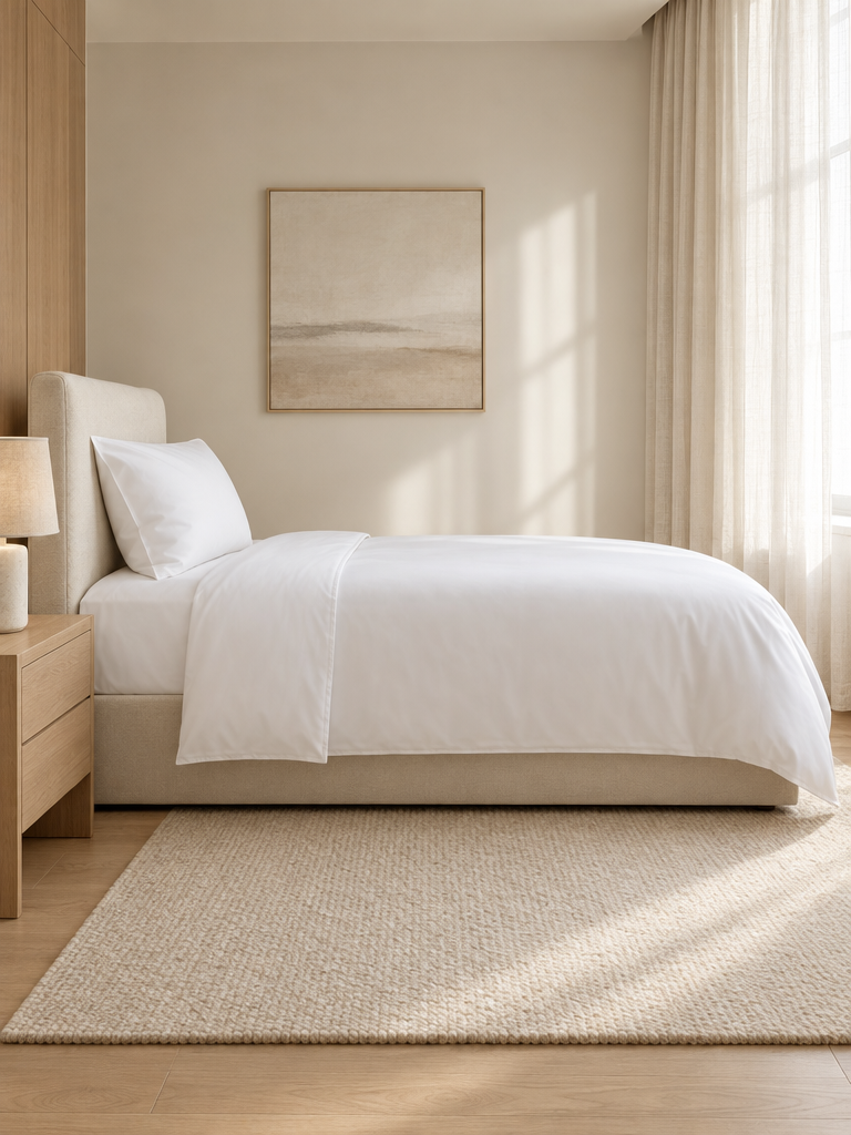 Bett mit Bettwäsche in normaler Größe 135 x 200 cm und zwei Kissen