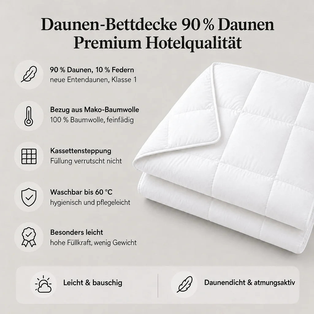Eigenschaften der Premium Daunendecke 90 % Daunen