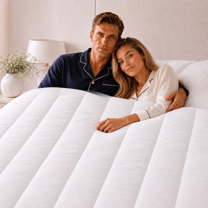 Paar im Bett unter der leichten PrimaLoft® Bettdecke