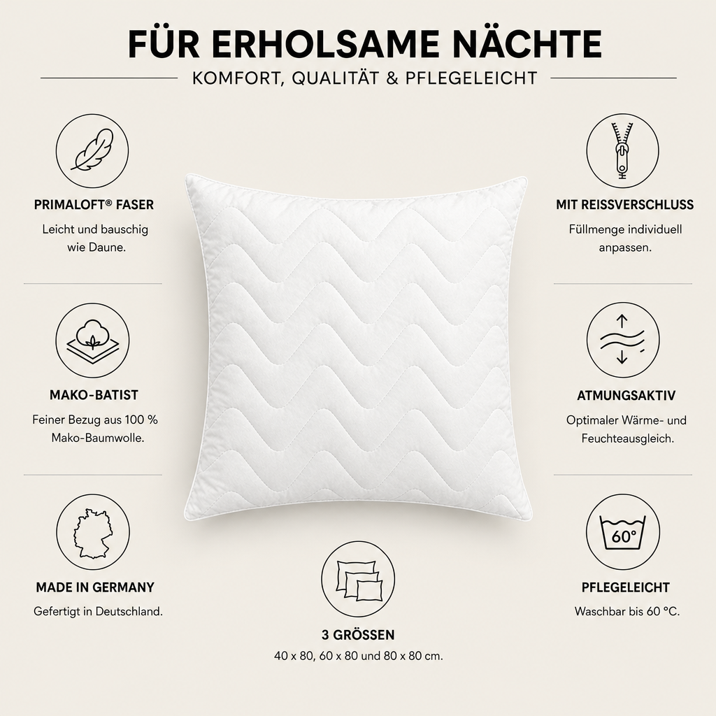 PrimaLoft® Kopfkissen mit Mako-Batist-Bezug – Eigenschaften im Überblick