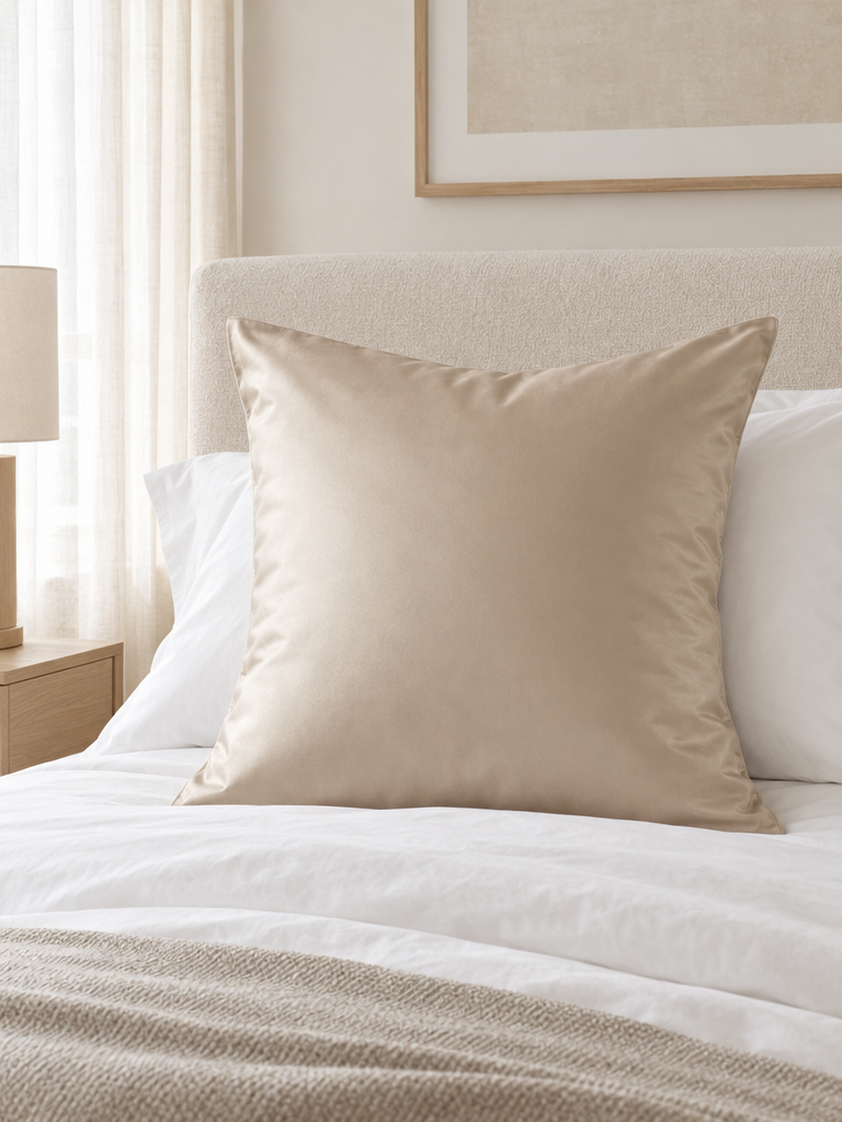 Kissenbezug Satin 80x80 in Champagner-Beige mit dezentem Glanz