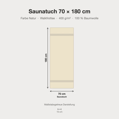 Maßstabsgetreue Größen-Infografik: Saunatuch 70 x 180 cm in natur