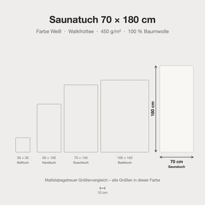 Maßstabsgetreue Größen-Infografik: Saunatuch 70 x 180 cm in weiß