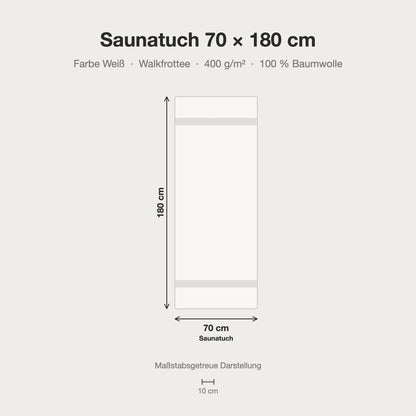 Maßstabsgetreue Größen-Infografik: Saunatuch 70 x 180 cm in weiß