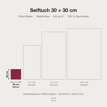 Maßstabsgetreue Größen-Infografik: Seiftuch 30 x 30 cm in beere