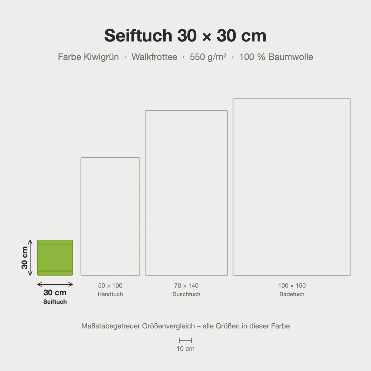 Maßstabsgetreue Größen-Infografik: Seiftuch 30 x 30 cm in kiwigrün