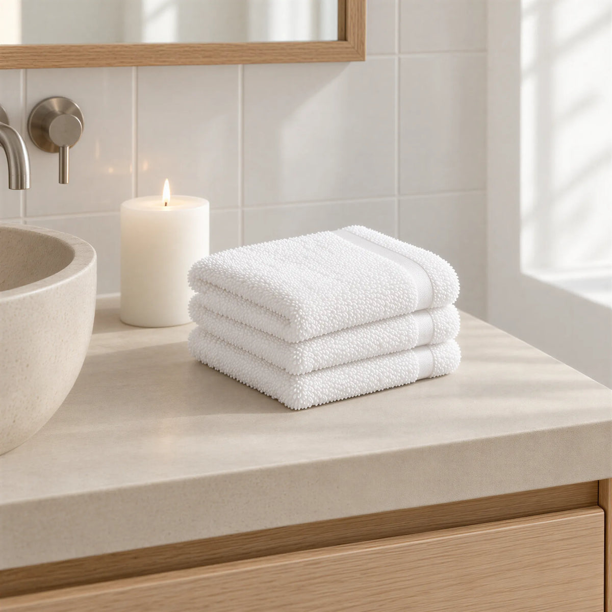 Seiftuch weiß im hellen Badezimmer