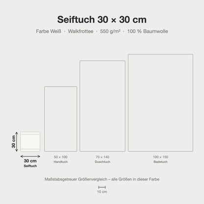 Maßstabsgetreue Größen-Infografik: Seiftuch 30 x 30 cm in weiß