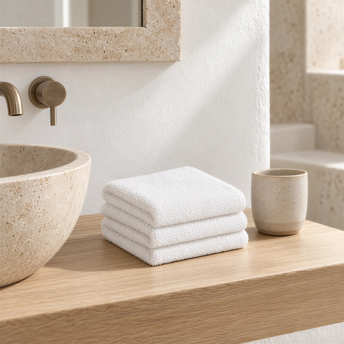 Seiftuch weiß im hellen Badezimmer