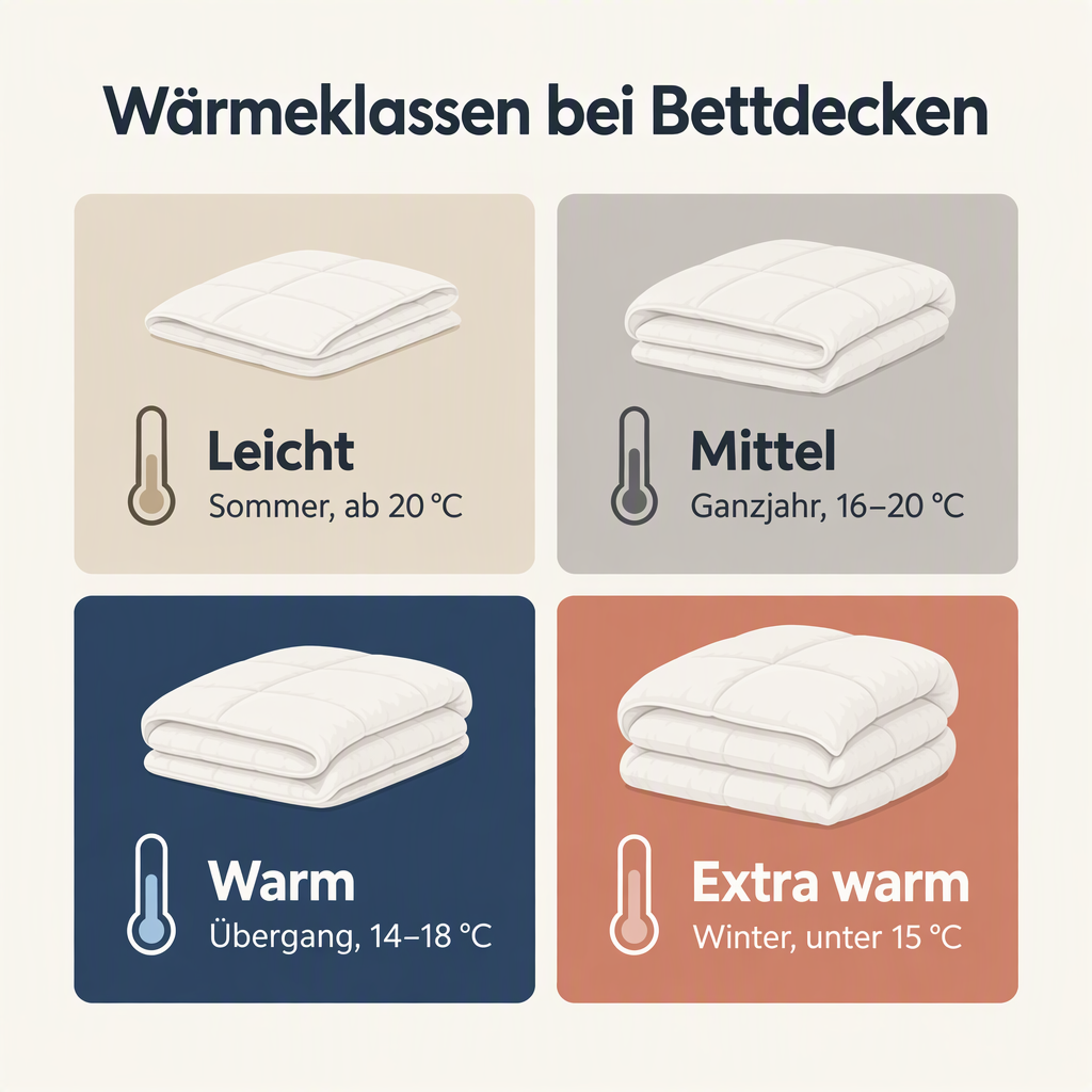 Grafik: Wärmeklassen von Sommerdecke bis Winterdecke für die Bettdecke 155x200