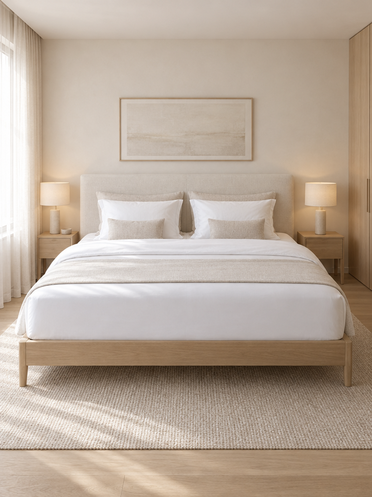 Spannbettlaken 200 x 200 glatt über einem großen Bett ohne Besucherritze