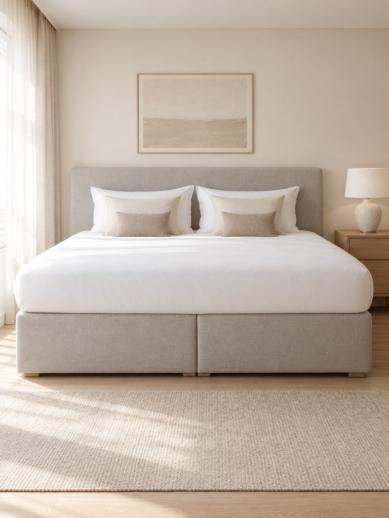 Spannbettlaken 200x200 hoher Steg auf einem Boxspringbett