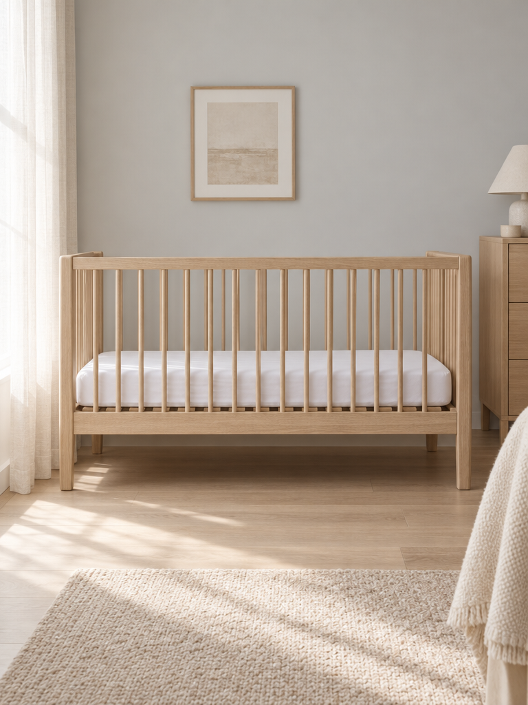 Spannbettlaken Kinderbett 70x140 auf einer flachen Kindermatratze, Seitenansicht
