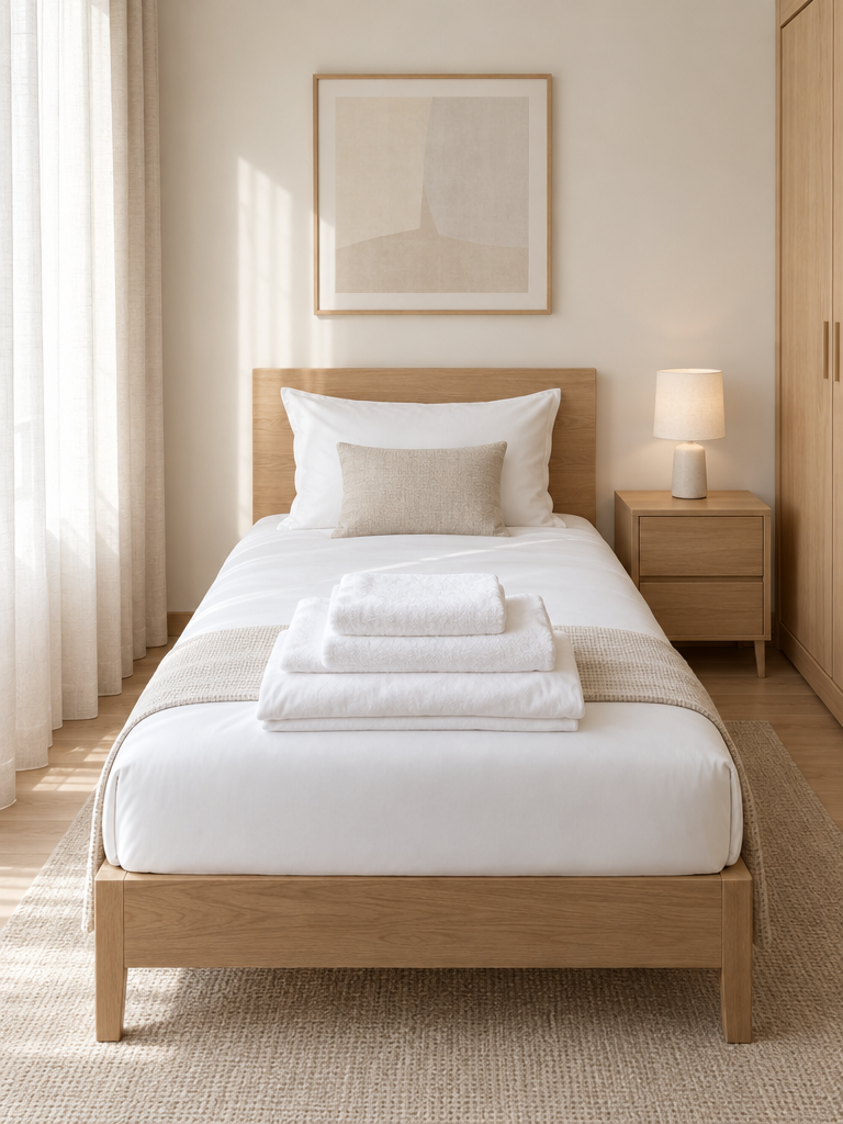 Spannbetttuch 100x200 bügelfrei in Weiß im Gästezimmer