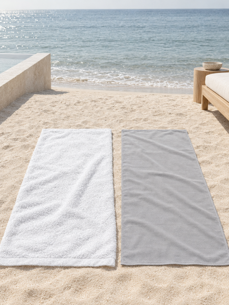 Strandtuch aus Baumwolle und Mikrofaser-Strandtuch nebeneinander