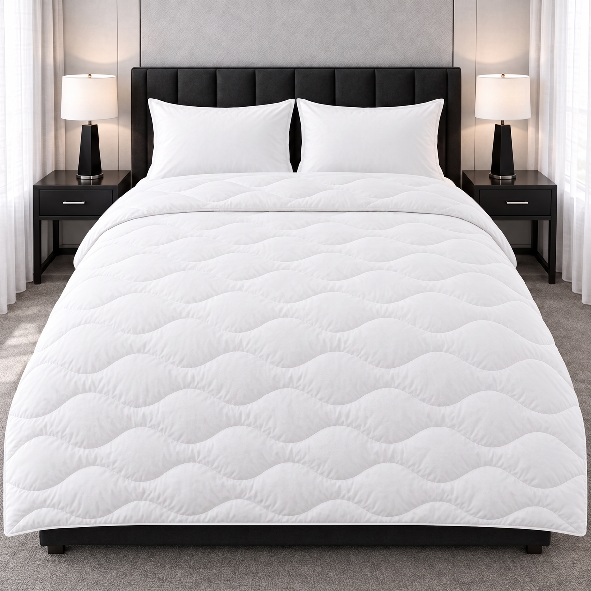 TENCEL™ Bettdecke mit Wellensteppung auf dem Bett im Schlafzimmer