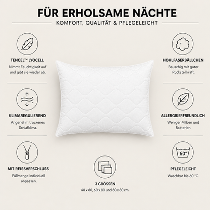 TENCEL™ Kopfkissen – klimaregulierend mit Reißverschluss – Eigenschaften im Überblick