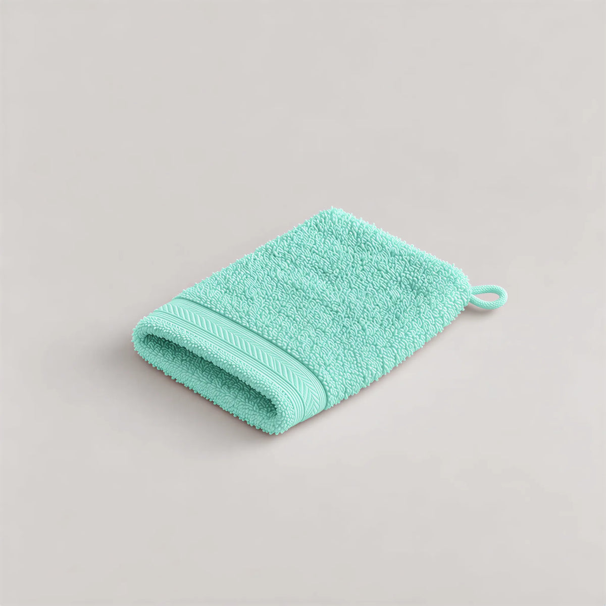 Waschhandschuh Mint aus Walkfrottee, 15 x 20 cm, gefaltet auf hellgrauem Hintergrund
