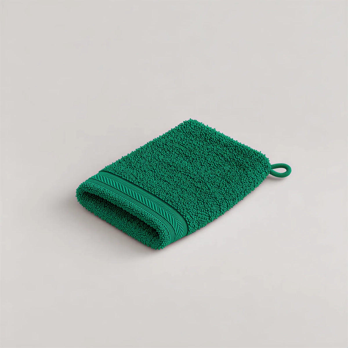 Waschhandschuh Smaragd aus Walkfrottee, 15 x 20 cm, gefaltet auf hellgrauem Hintergrund