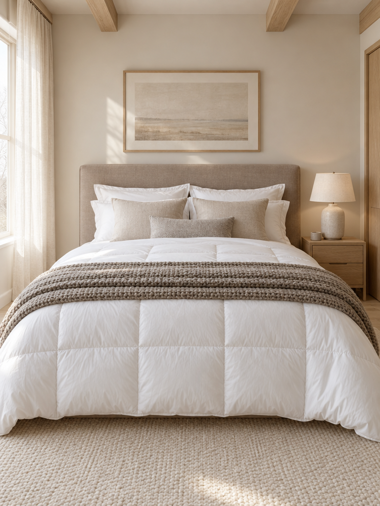 Warme Winterbettdecke 135x200 mit Wollplaid im kühlen Schlafzimmer