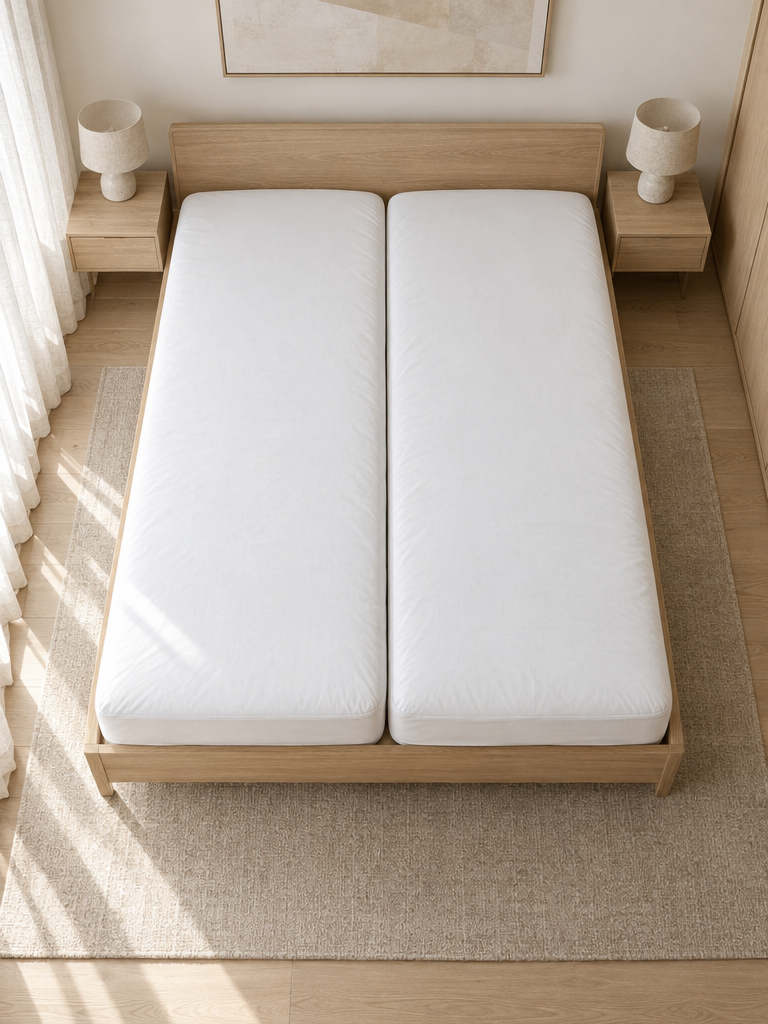 Zwei Matratzen 100x200 mit je einem Schoner im Doppelbett
